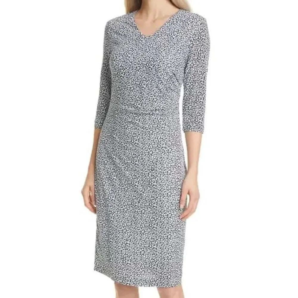 NEW Hugo Boss Epona Print Navy Blue White Fantasy Sheath Dress Size M